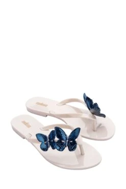 Melissa White 3D Chrome Butterfly Flip Flops