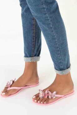 Melissa Pink 3D Chrome Butterfly Flipflops